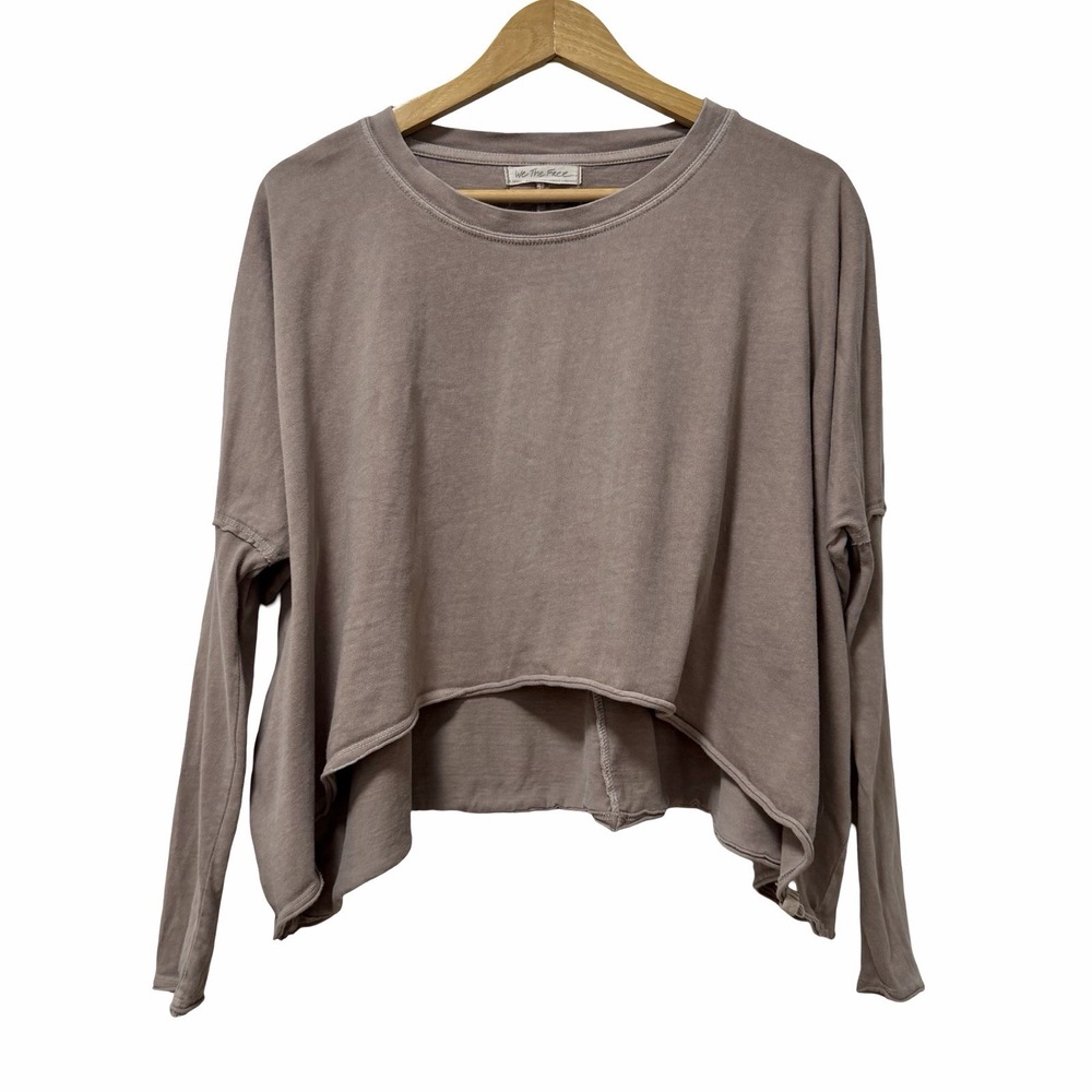 Free People Womens Cotton Crew Neck Long Sleeve Top Size S Purple Boxy Boho